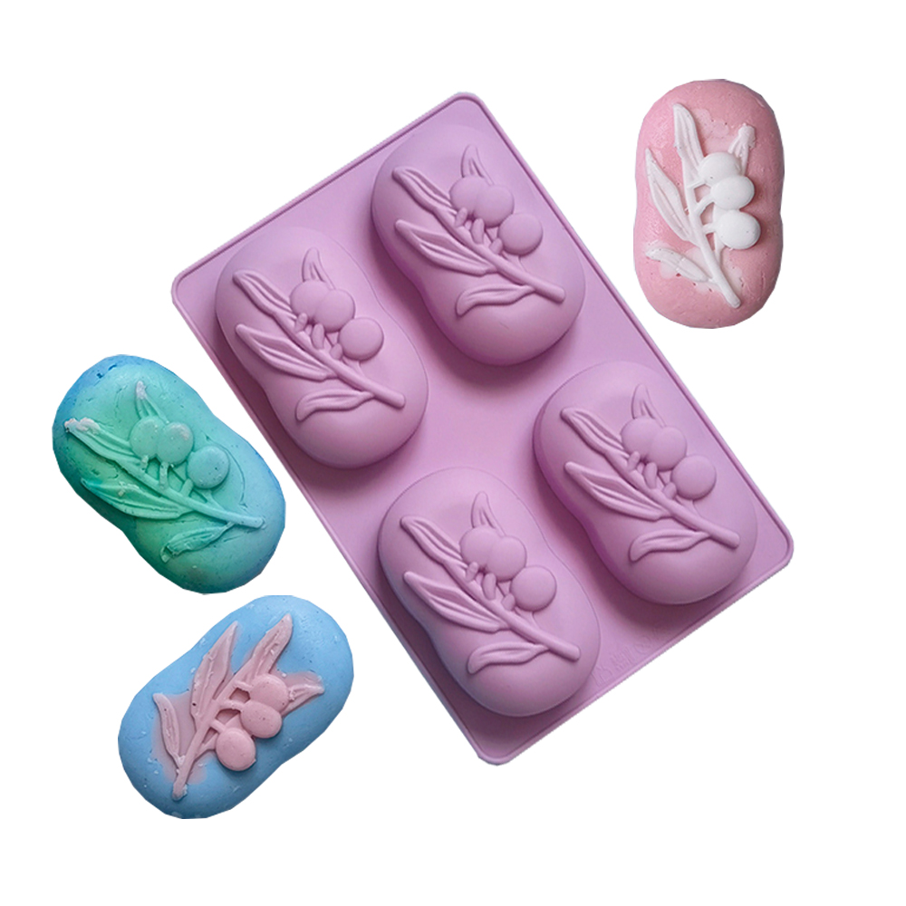 Candle Making Set - 4 Cavities Oval Olive Tree Silicone