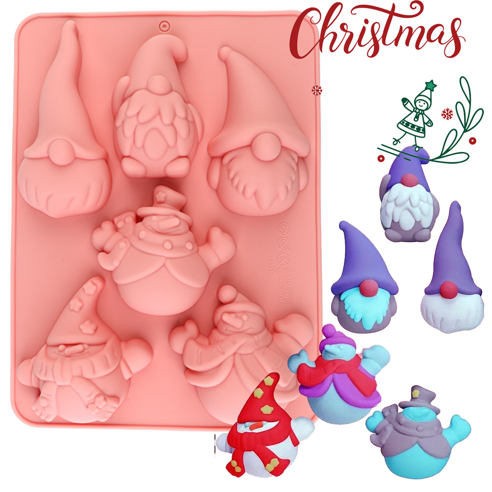 Candle Making Material - 6-Cavity Christmas Gnome Cake Chocolate Silicone
