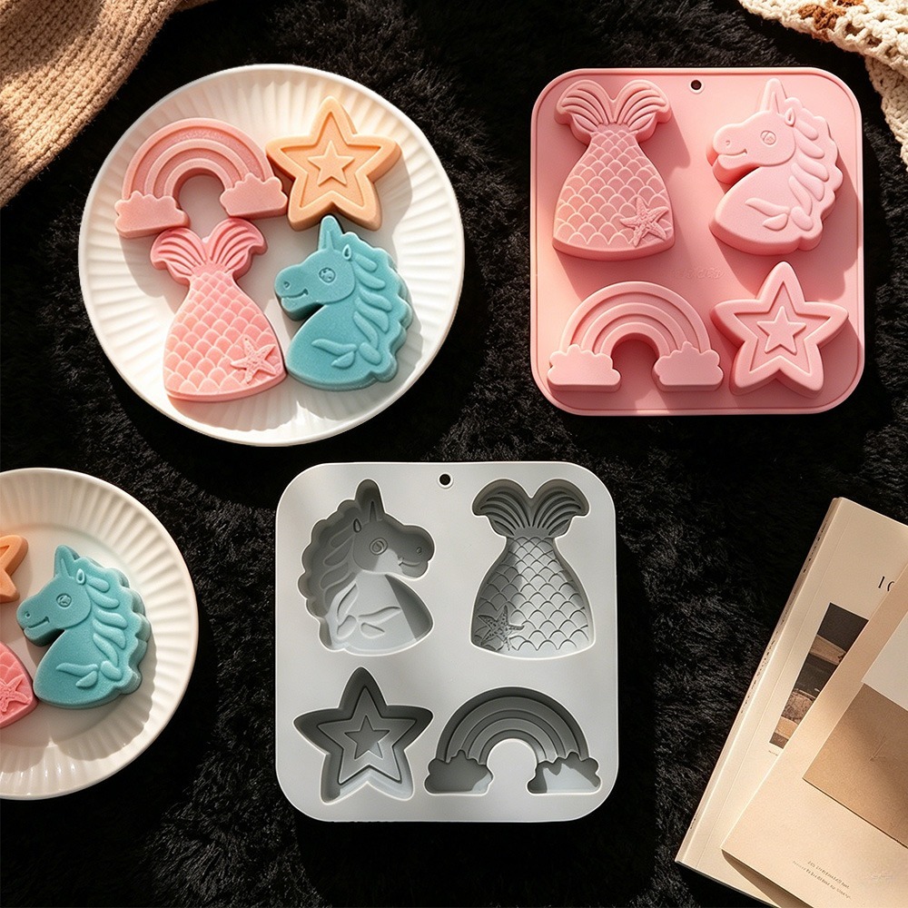 Candle Making Set - 2pcs/set 4 Cavity Unicorn Rainbow Mermaid